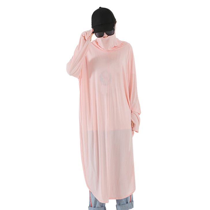 日本粉色uv防晒衣女神长款全身防紫外线遮阳...