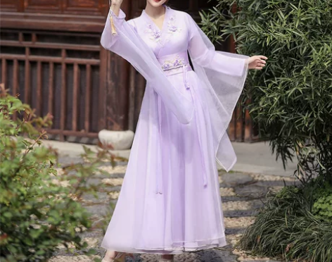 汉服女中国风原创正品夏季改良连衣裙紫色广袖...