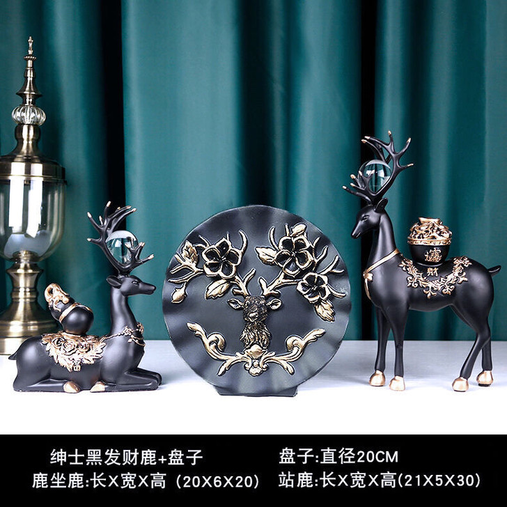 北欧风格招财鹿树脂摆件创意美式家居客厅电视...