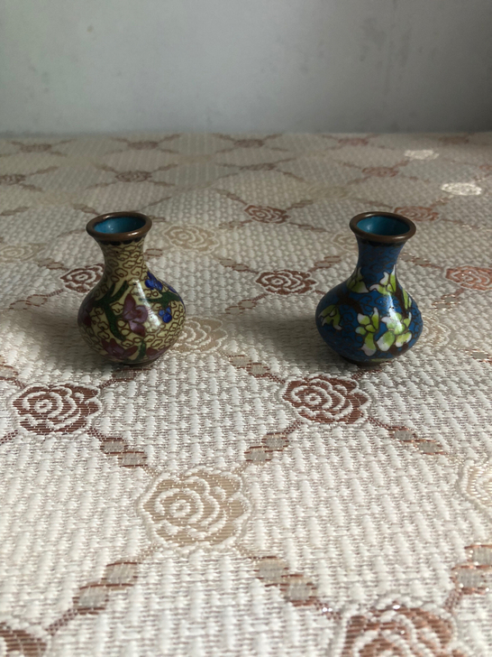 老物件景泰蓝迷你小花瓶摆件一对，高5cn不...