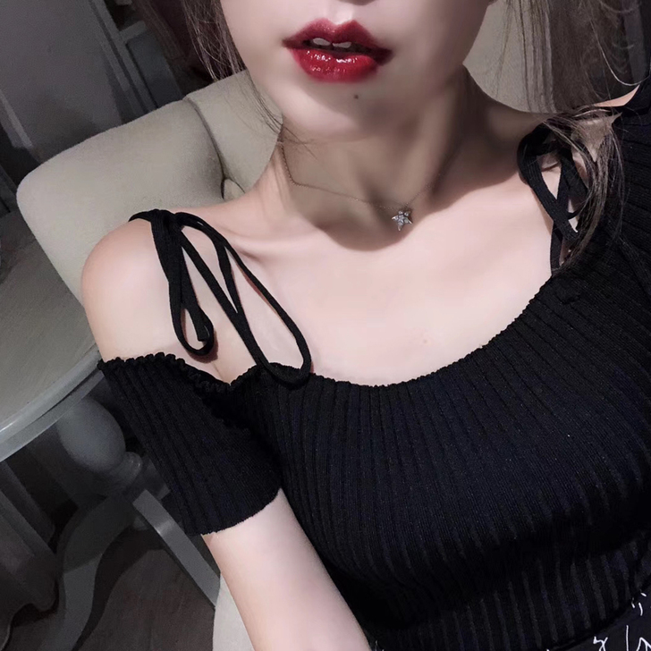 ByYou 春季一字肩针织吊带背心女新款针...