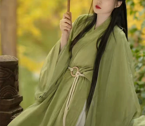 绿色汉服女夏款原创魏晋制古装超仙气飘逸广袖...