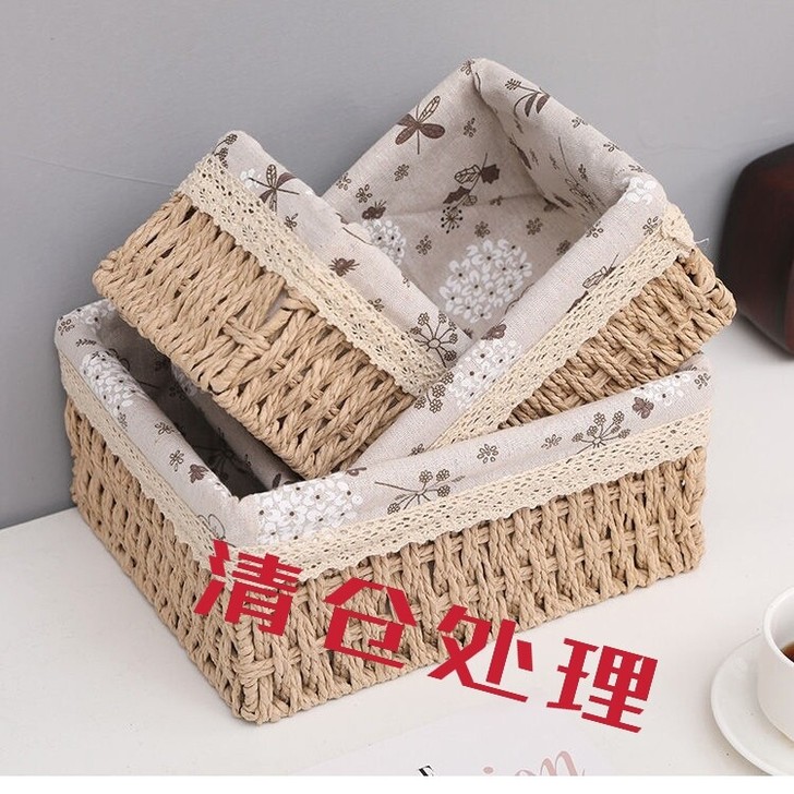 草藤编织收纳筐置物篮桌面杂物零食化妆品收纳...