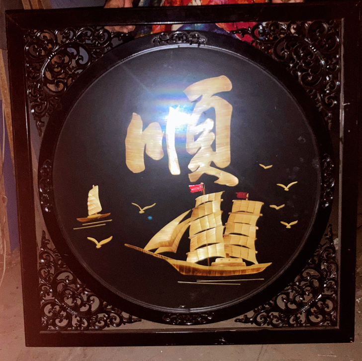 客厅办公室沙发背景墙装饰画,带木框镂空雕花...