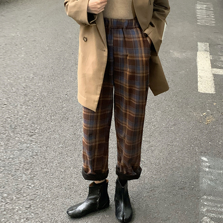 秋冬加绒加厚裤子2020新款韩版宽松复古格...