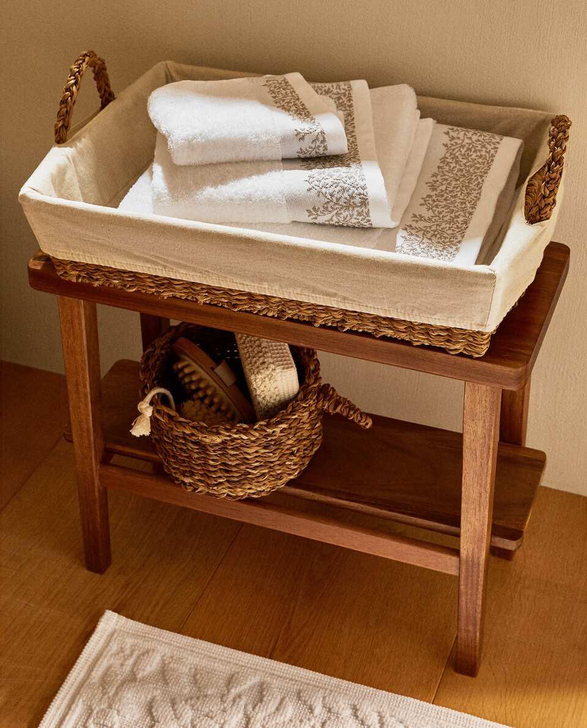 zarahome海草编织篮筐，双把手亚麻内衬