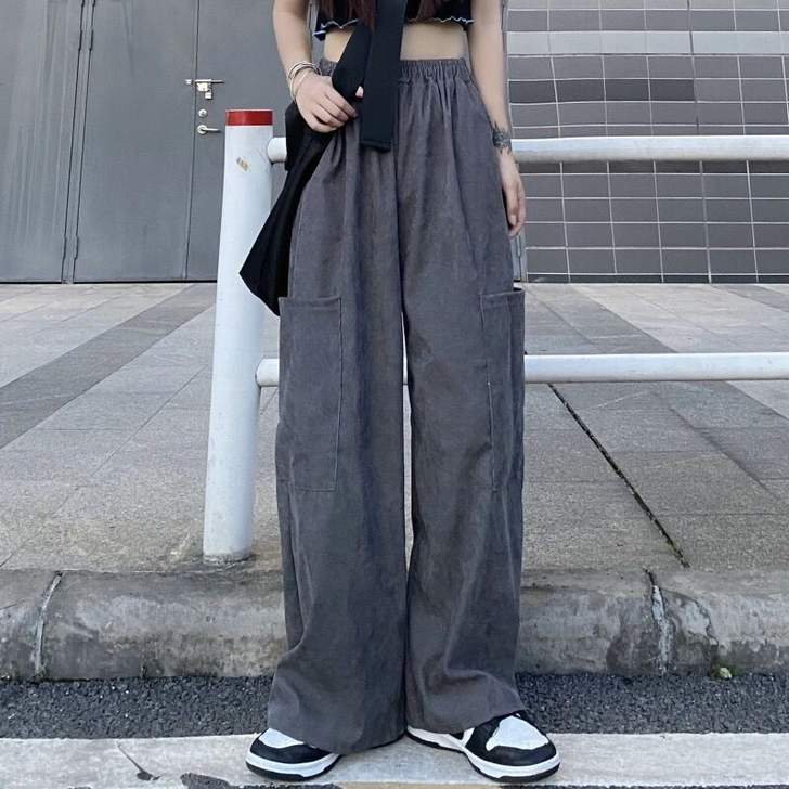 夏季新款韩版宽松ins复古百搭显瘦大口袋直...