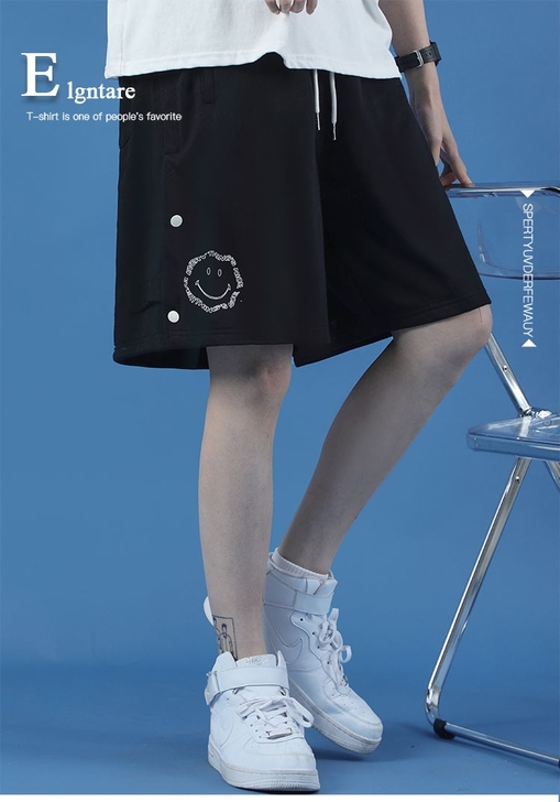 爱大卫 黑色短裤女国潮ins直筒宽松五分裤...