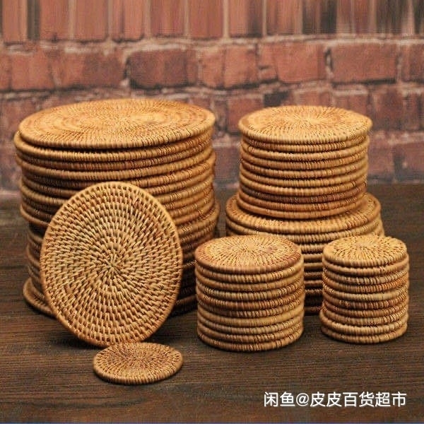 藤编圆形杯垫隔热垫