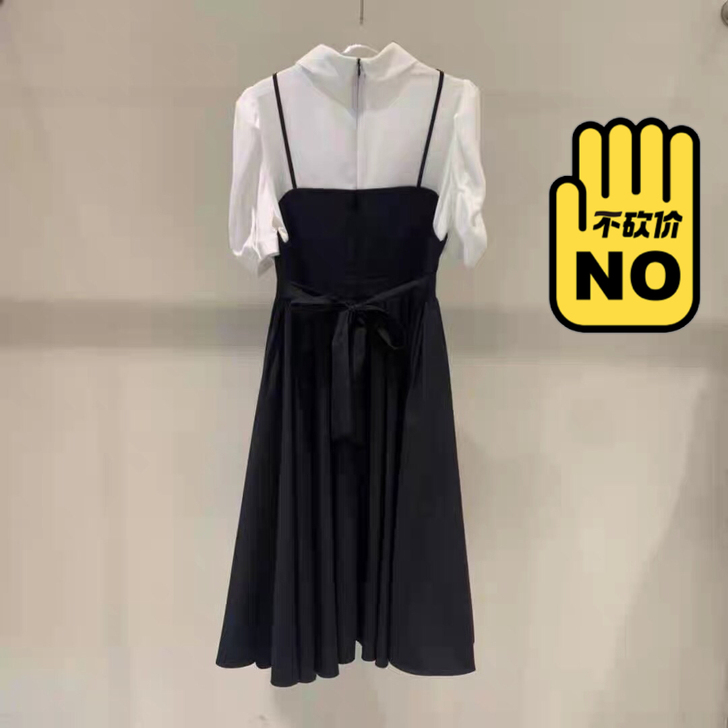 伊芙丽连衣裙2021夏季新款收腰法式拼接假...