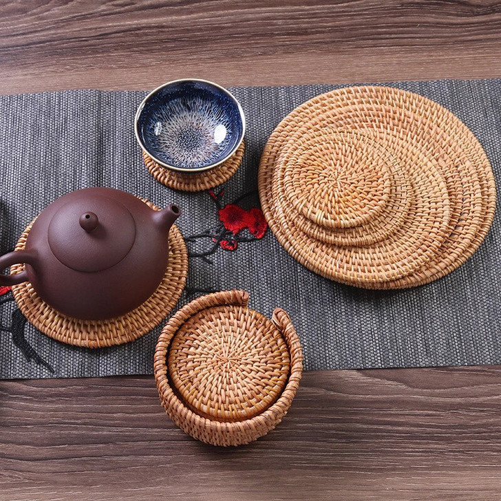 【送运费险】手工藤编隔热垫子杯垫汤煲垫茶垫...