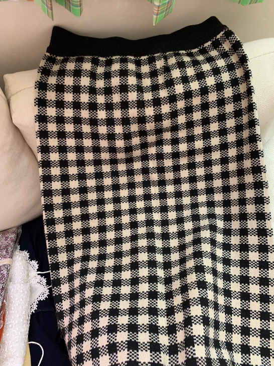 千鸟格针织半身裙