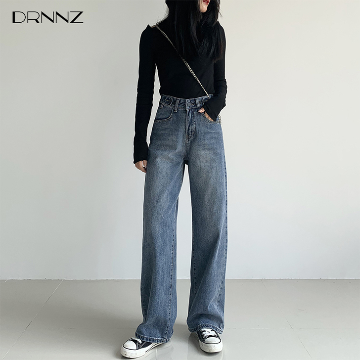 宽松牛仔裤女2021年夏季新款高腰显瘦垂感...