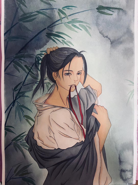 水彩画作品【墨竹】小哥哥，原相机拍摄，喜欢...