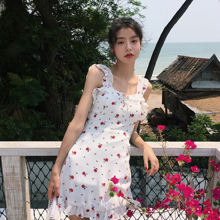 范智乔 2018印花小清新连衣裙女夏初恋裙...