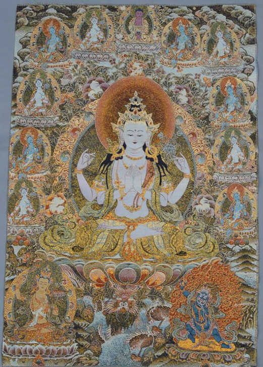 织锦画丝绸精美刺绣画 藏佛唐卡唐喀尼泊尔四...