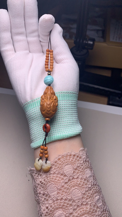 橄榄核貔貅全新 搭配原矿绿松石富甲