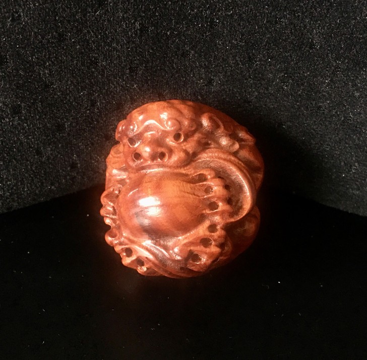 日本回流   木雕根付  纯实木狮子  旺...