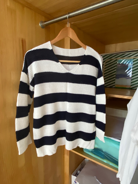 蓝白条纹针织衫