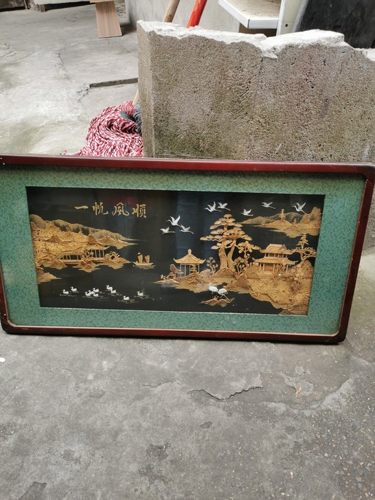 老风景挂画雕刻画山水风景花鸟