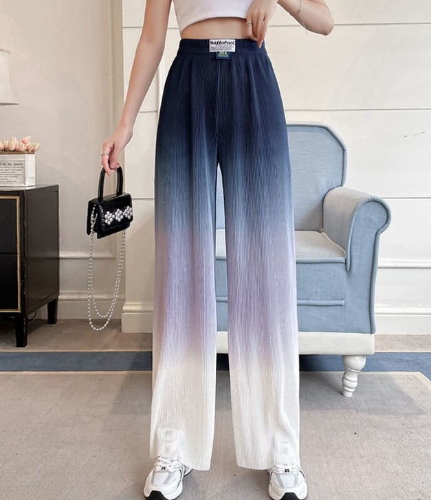 冰丝阔腿裤女夏季薄款高腰扎染垂感小个子宽松...