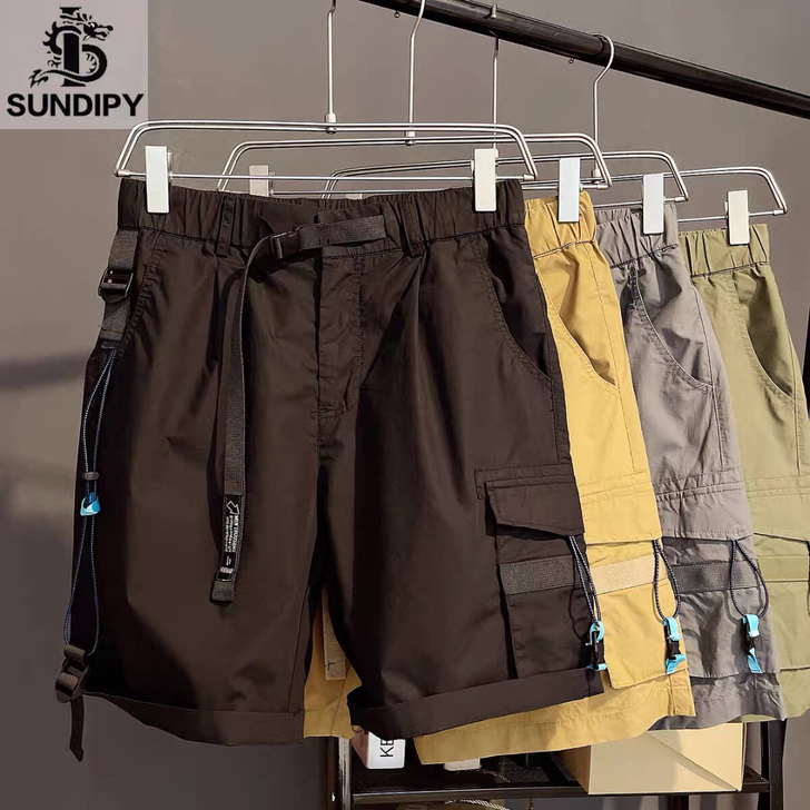 港风男士夏季宽松直筒潮流工装短裤INS橡筋...