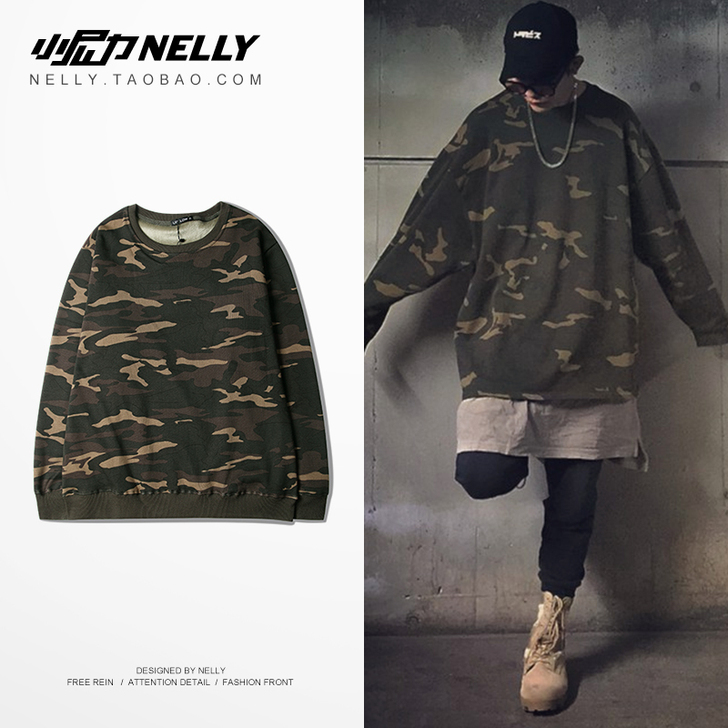 美潮街头网红潮牌迷彩印花男女圆领卫衣街拍死...