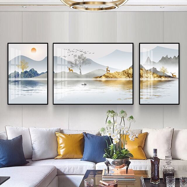 客厅装饰画现代简约沙发背景墙画三联壁画北欧...