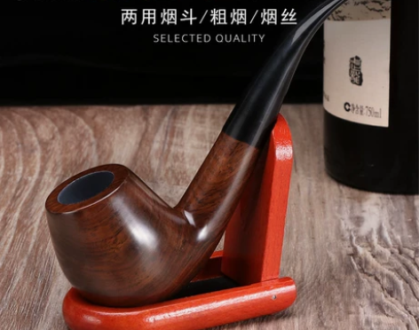 黑檀木两用烟斗实木纯木手工盘玩把玩烟具弯式...