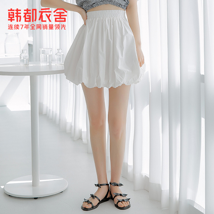 韩都衣舍2021夏季新款女装短裙收腰高腰蓬...