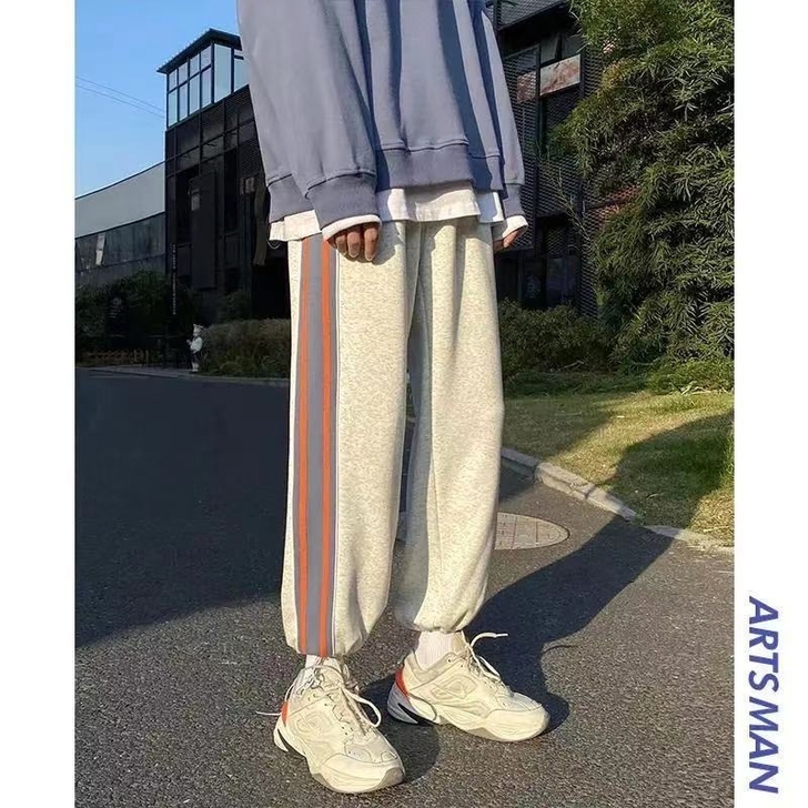 春季2021韩版运动裤男宽松束脚裤子潮流百...