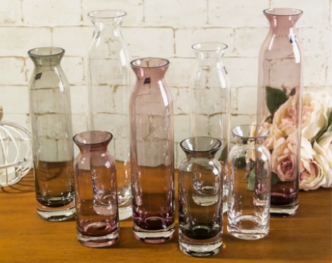 创意欧式玻璃花瓶 漏斗瓶口直筒花瓶花器 家...