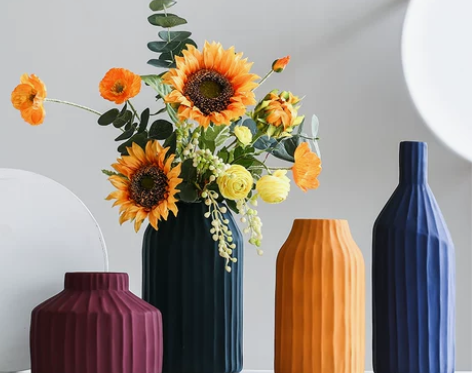 北欧创意莫兰迪色陶瓷干花花瓶插花客厅摆设家...