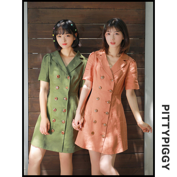 PITTYPIGGY 纯亚麻双排扣超透气西...