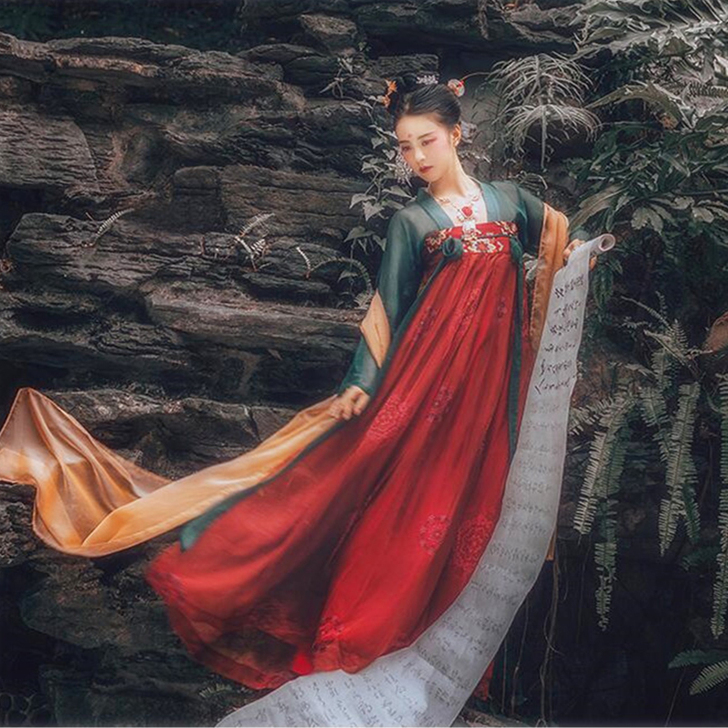 汉服女齐胸襦裙古装女仙女飘逸清新淡雅红色凤...