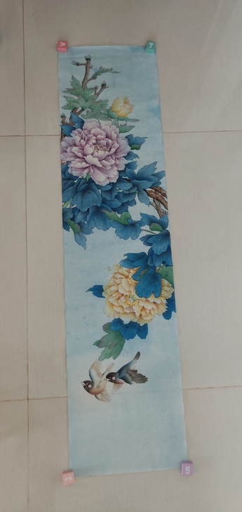 工笔4条屏 单条 工笔画牡丹，国画工笔画，...