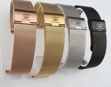 天王手表钢带 不锈钢超薄米兰编织网带按压