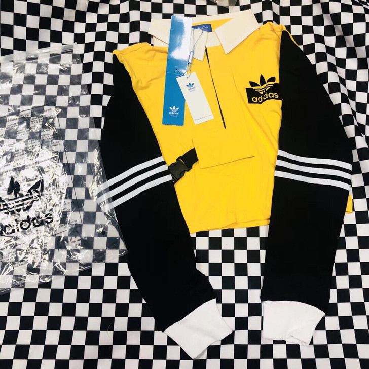 欧美风阿迪三叶草拼接长袖短上衣