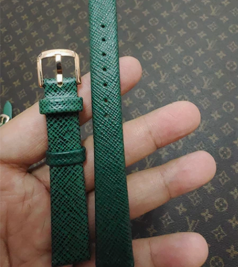 阿玛尼表带真皮14cm接口，十字纹 绿色玫...