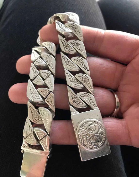 【潮流时尚925银雕花男士银手链出售】