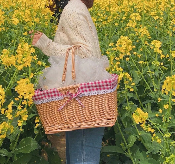 【亏本处理】藤编手提野餐篮采摘篮收纳篮花篮...