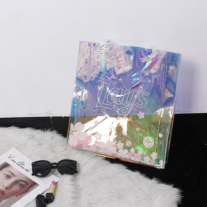 PVC镭射透明女包包购物袋时尚网红ins高...