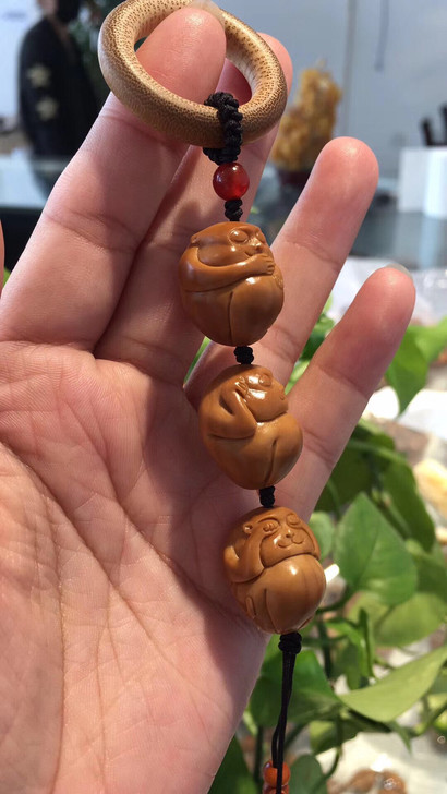 橄榄核三不猴单粒吊坠不听不说不看挂件饰品摆...