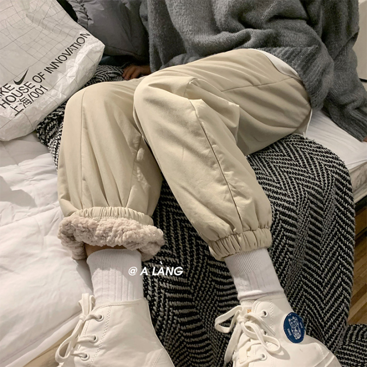 羊羔绒裤子女冬加厚外穿加绒小个子宽松运动束...
