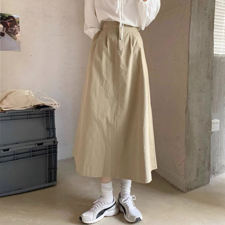 半身裙卡其色女夏季学院风A字伞裙