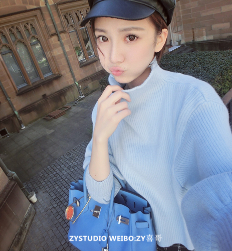 ZYSTUDIO 柔软的立领灯笼袖毛衣 3...