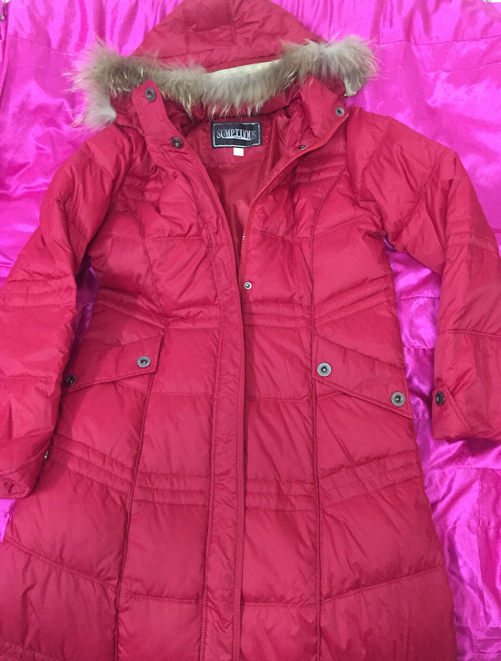 圣帝尔斯 女式 长款 红 羽绒服