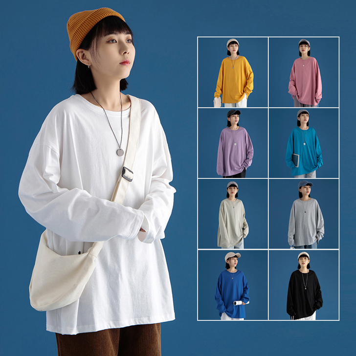 白色长袖t恤女ins潮2021新款韩版宽松...