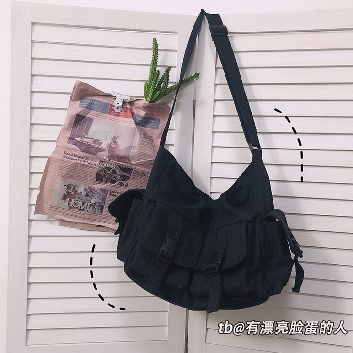 韩版INS复古日系原宿单肩书包工装百搭邮差...