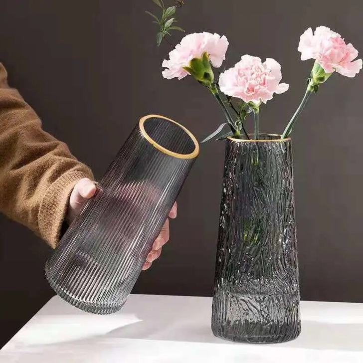 【花瓶捡漏】描金花瓶摆件客厅插花透明玻璃大...